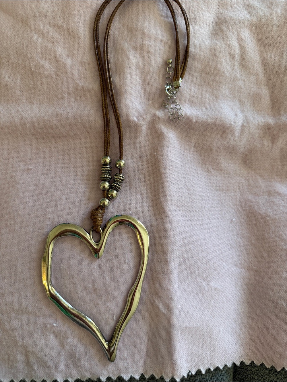 Brown Cord Necklace with Silver TONE Heart Pendant - Women's Jewelry